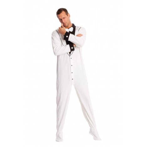 White Tuxedo Adult onesie Footed Pajamas